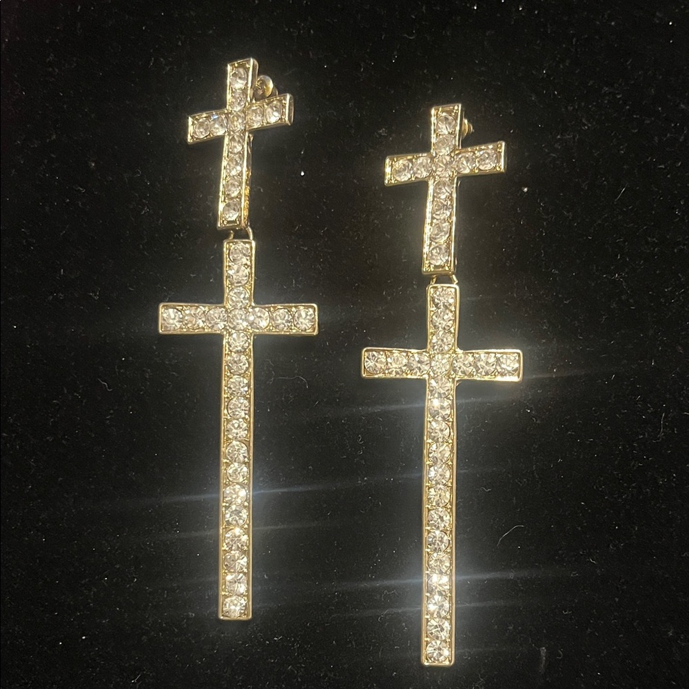 Gold Cross Dangle Earrings